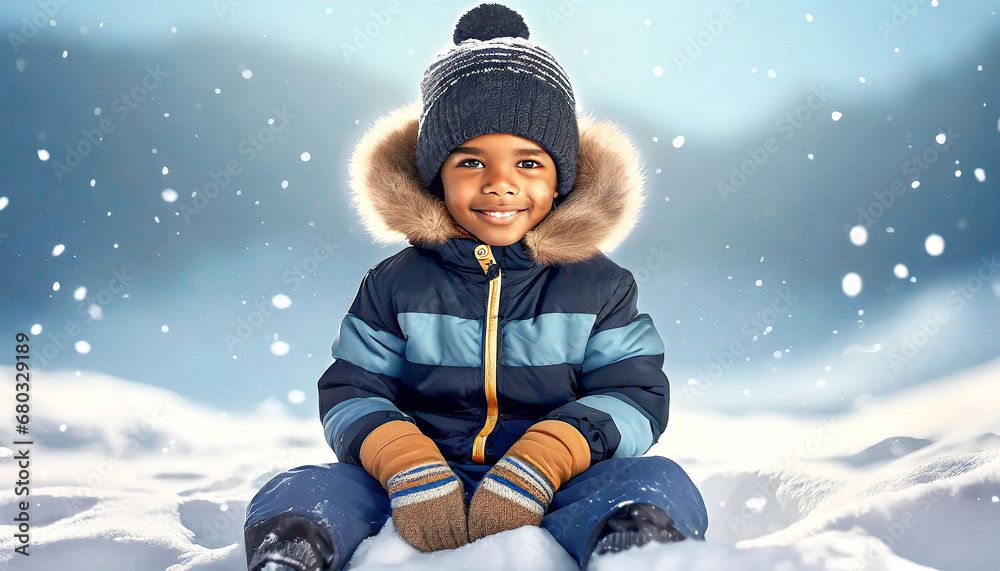 Boy sitting in snow